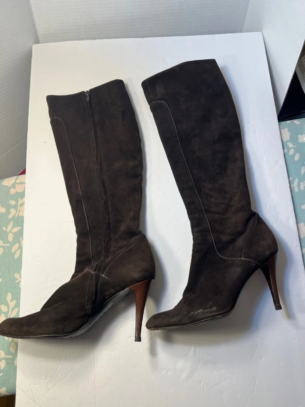 Elie Tahari Women's Brown Suede Knee-High Heeled Boots Size 40